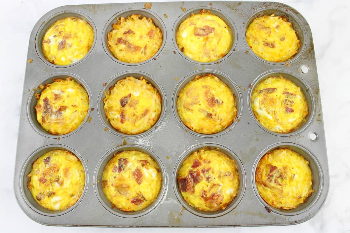 Breakfast Egg Muffins with Hash Browns in a muffin pan