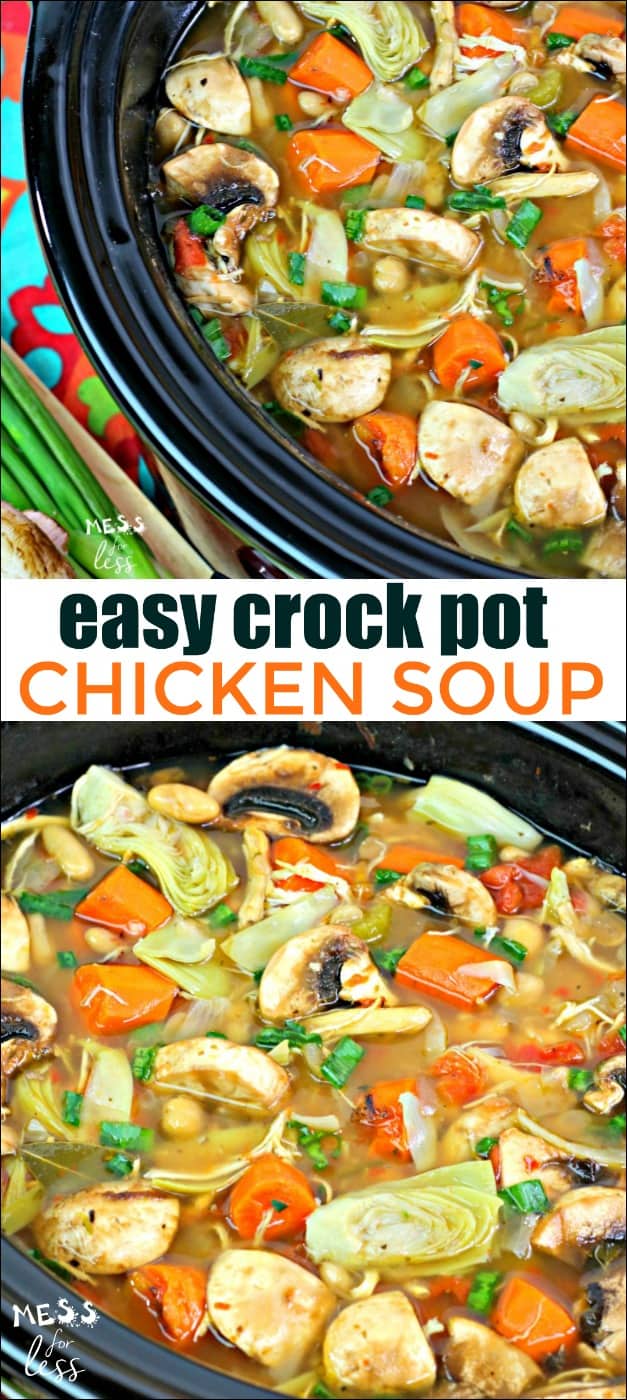 This Easy Crock Pot Chicken Soup is so comforting, especially when you are under the weather. The soup is easy to make thanks to the slow cooker and a supermarket shortcut. 