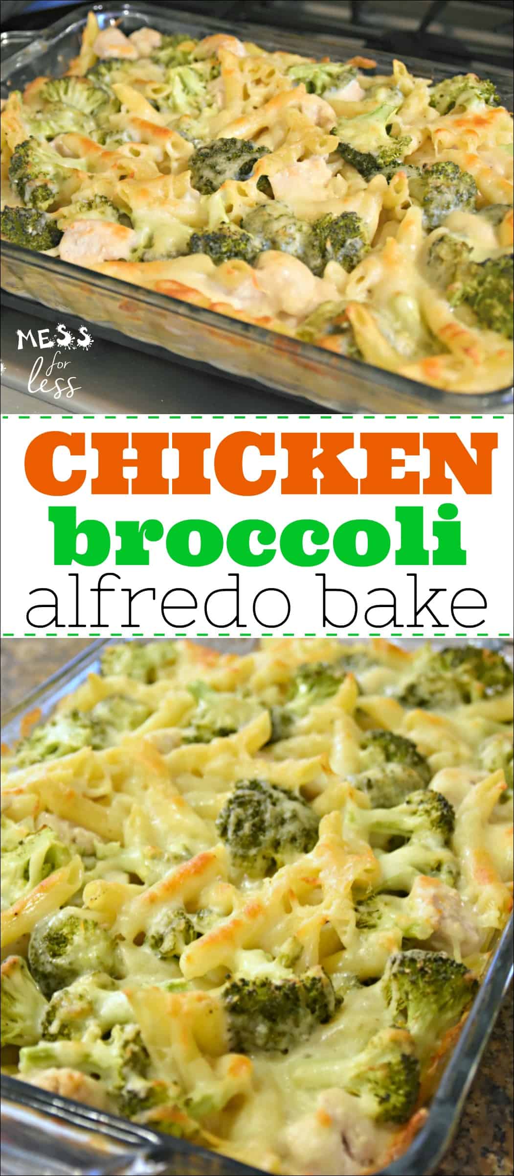 This Chicken Broccoli Alfredo Bake is a favorite in my family. It is simple and straightforward to make, as most comfort food is, and is a great way to get kids eating more protein and veggies. The creamy, cheesiness of this dish makes it a hit! 