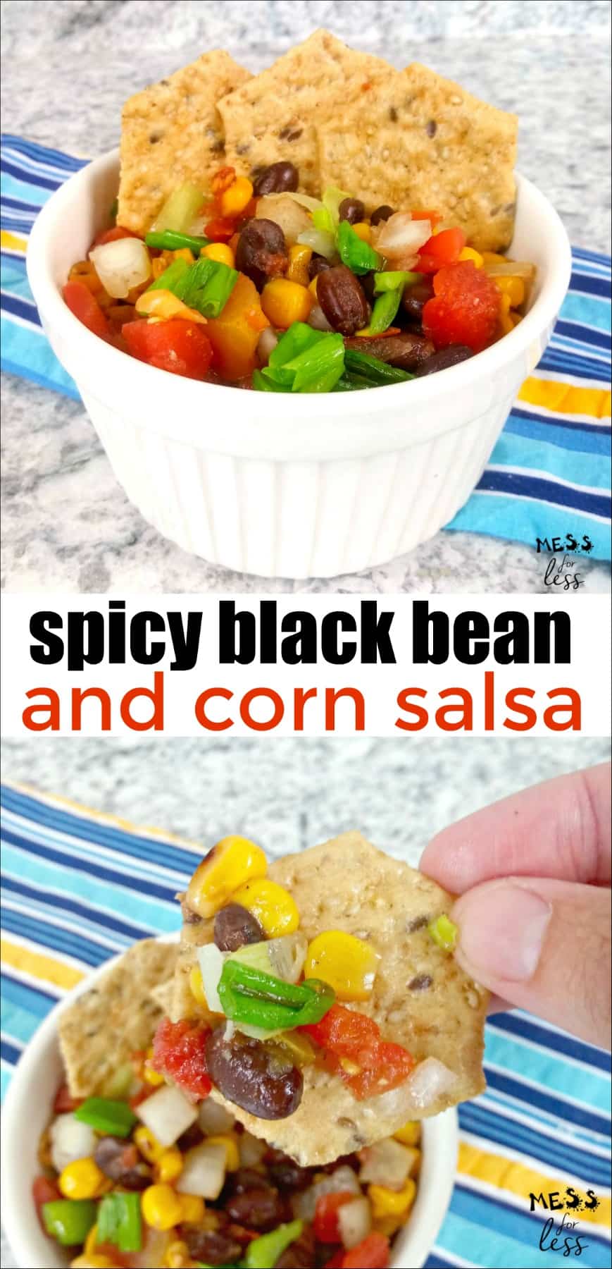 This Spicy Black Bean and Corn Salsa is perfect to make for summer entertaining. It is an easy recipe to put together and the flavors work perfectly with some crisp tortilla chips.