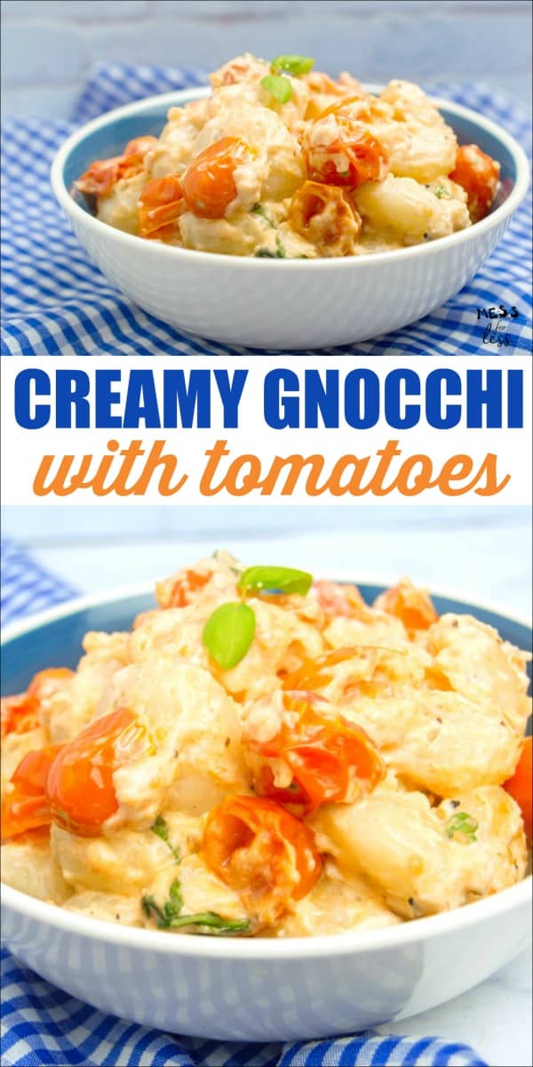 If you are looking for a delicious dinner that you can have on the table in no time flat, then look no further than this Creamy Gnocchi with Tomatoes recipe. It is sure to become a favorite for your family. #dinner #easydinner #quickdinner #gnocchi