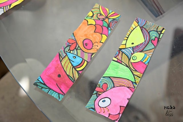 fish bookmarks colored with marker