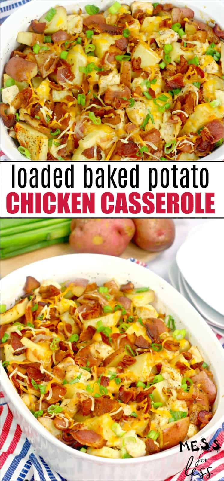 This chicken and potato casserole will become a family favorite. If you love loaded baked potatoes, you must try this. Cheese, bacon, potatoes - yum!
