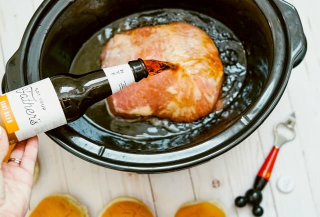 pork roast and root beer in a slow cooker