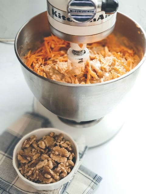 making carrot cake in a stand mixer