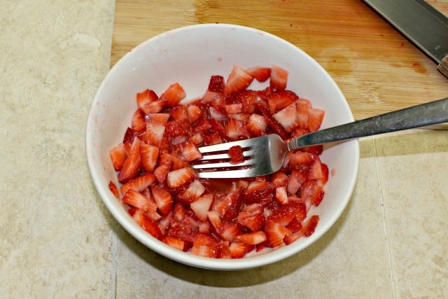 chopped strawberries in a bowl