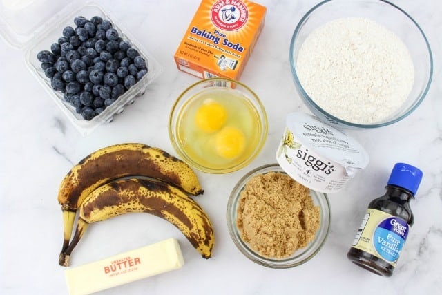 ingredients for blueberry banana bread