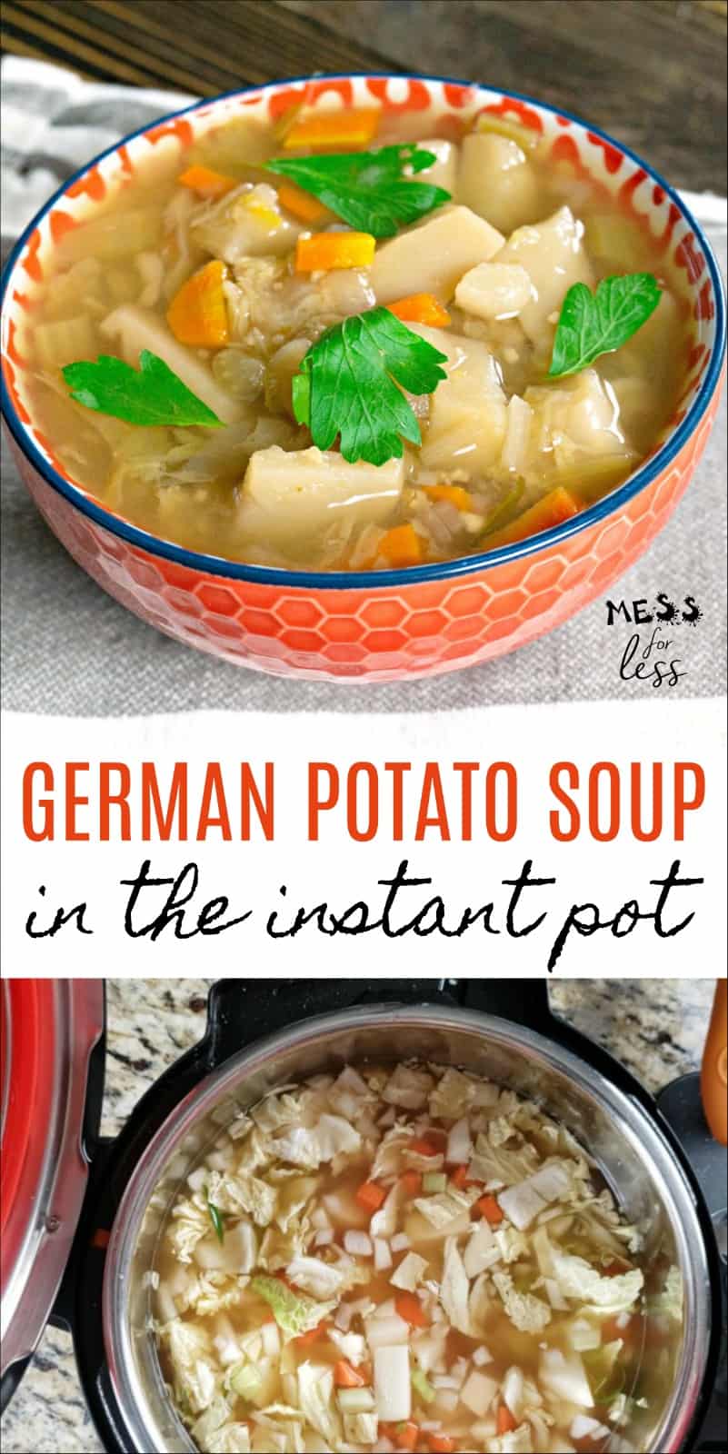 This German Potato Soup in the Instant Pot is hearty and delicious and ready in just 10 minutes!