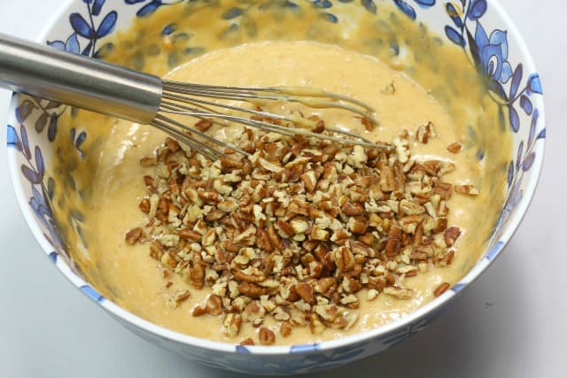 sweet potato bread batter with pecans