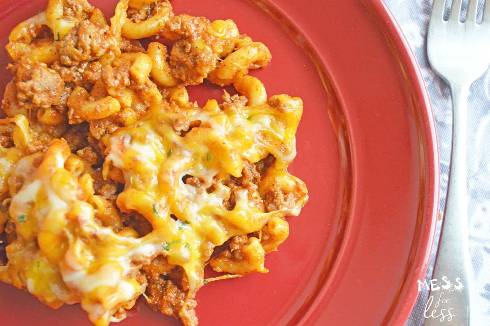 chili mac and cheese on a plate