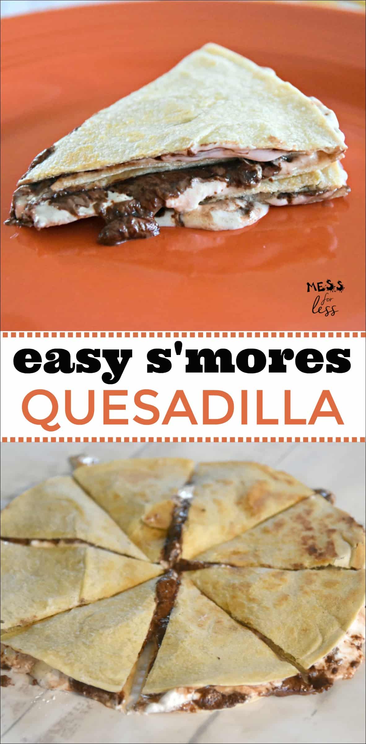 These S'mores Quesadillas are super easy to make and are a special after school treat for kids. Just 3 ingredients and a few minutes are all you need for this ooey-gooey snack.