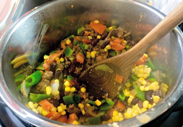 making taco soup in a pressure cooker