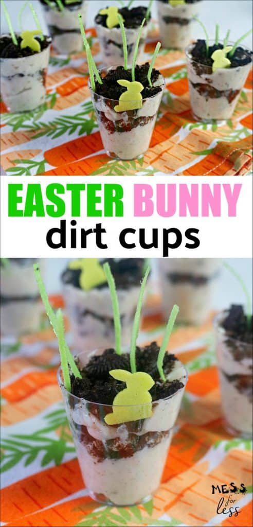 Easter Bunny Dirt Cups made with pudding and oreos