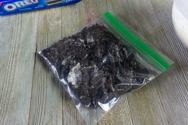 crushed oreo cookies in a bag