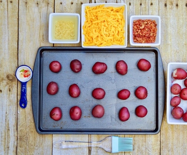 red potatoes on a baking sheet