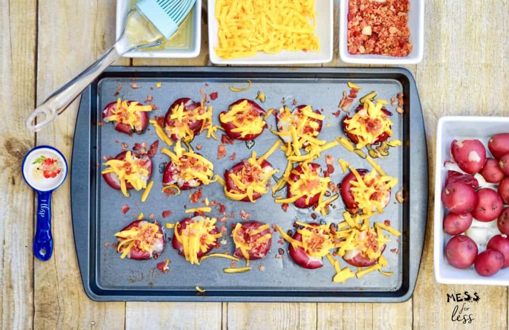 smashed potatoes with cheese and bacon