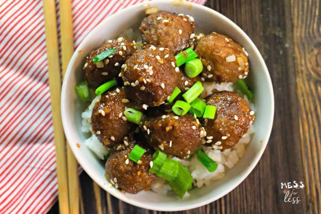 Asian meatballs on a bed of rice