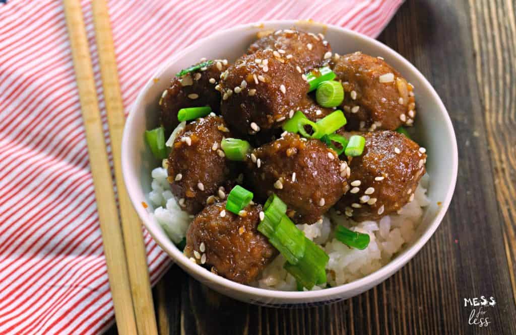 Orange glazed meatballs in a bowl