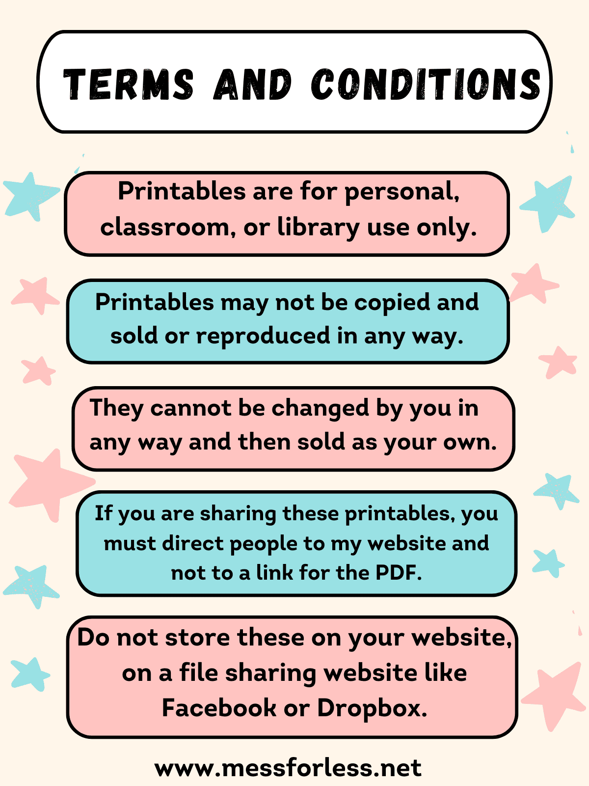 printables terms and conditions