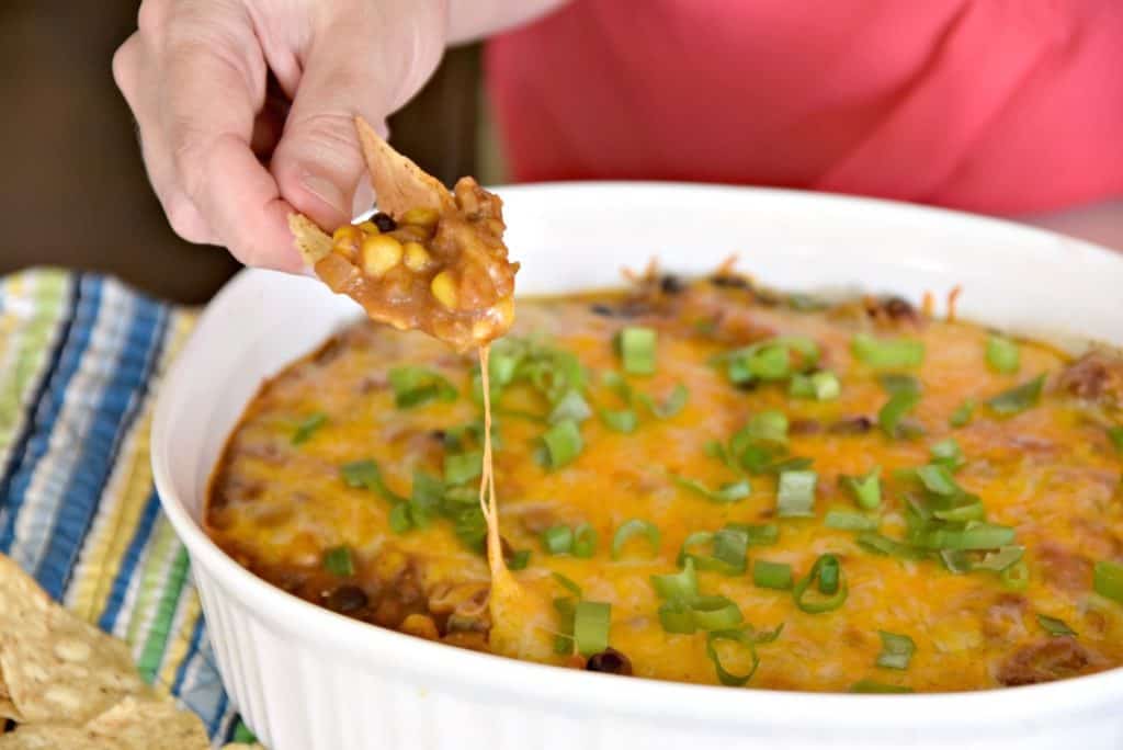 cheesy beef and bean enchilada dip