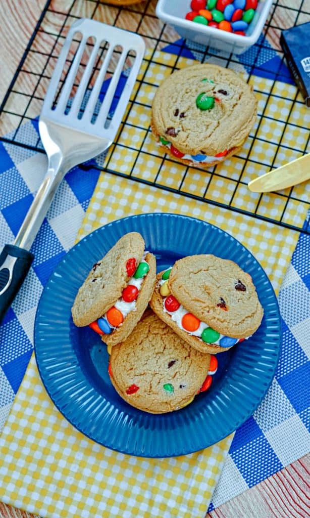 m&m cookie sandwiches