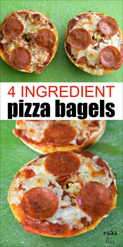 These 4 Ingredient Pizza Bagels from Mess for Less make the perfect snack. They are tasty and filling and easy for kids to make themselves or with minimal help.