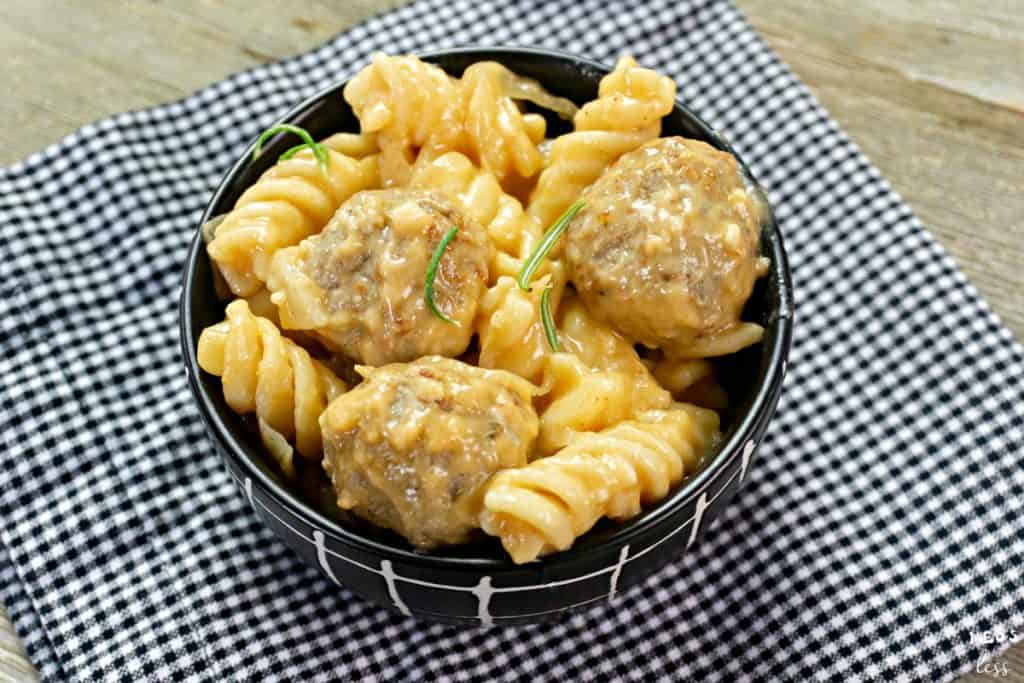 Swedish Meatballs in a black bowl