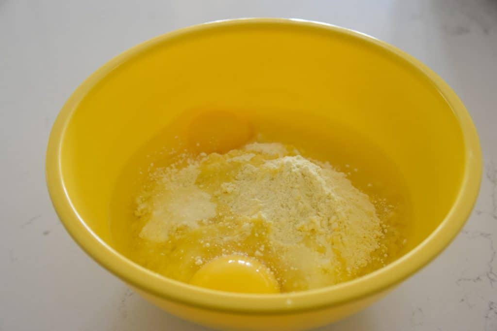 cake mix, eggs and oil in a bowl