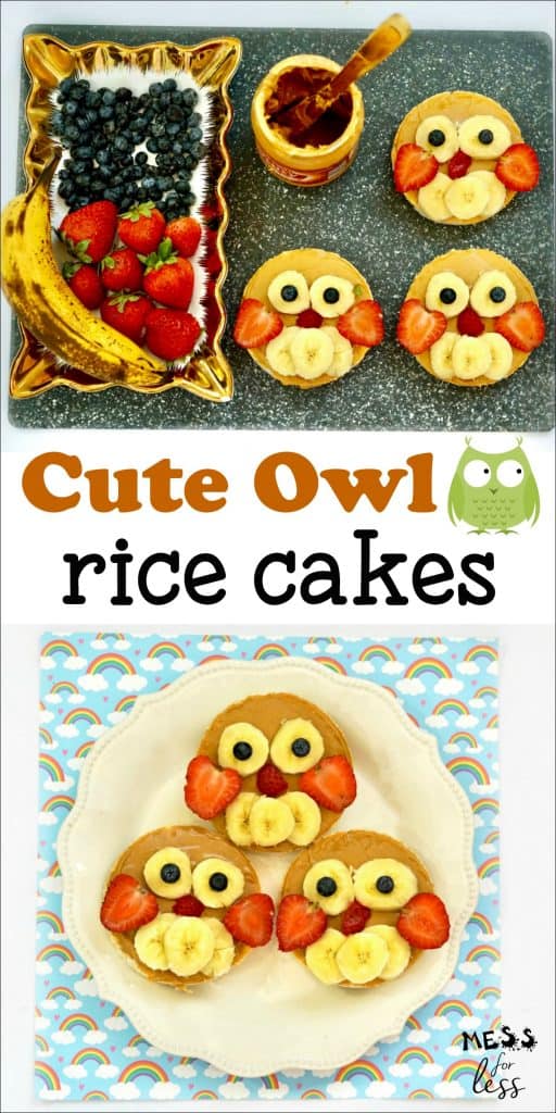 Rice cakes are the not most exciting snack for kids. But with just a few subtle tweaks you can dress up an ordinary rice cake and turn it into  adorable Easy Owl Rice Cakes. Your kids will be begging to eat these! 