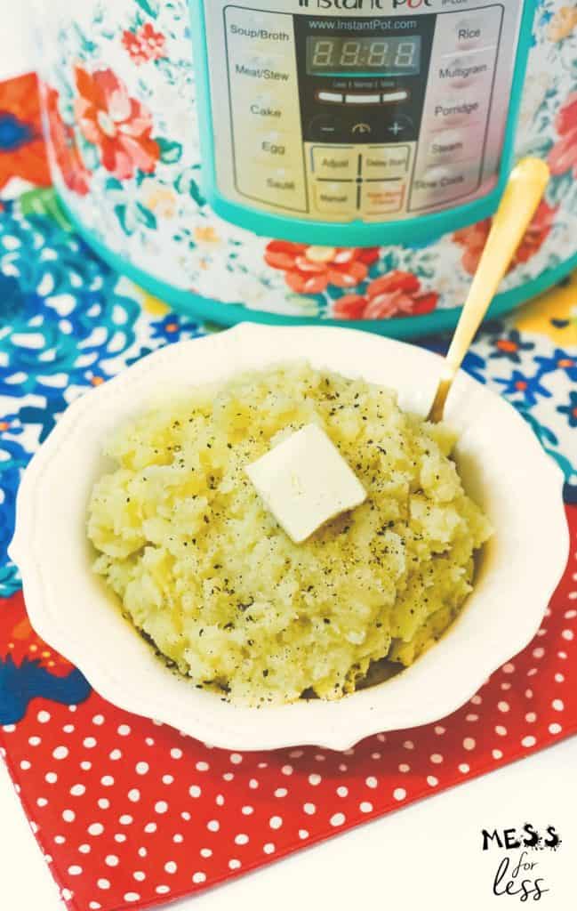 mashed potatoes made in the instant pot in a bowl