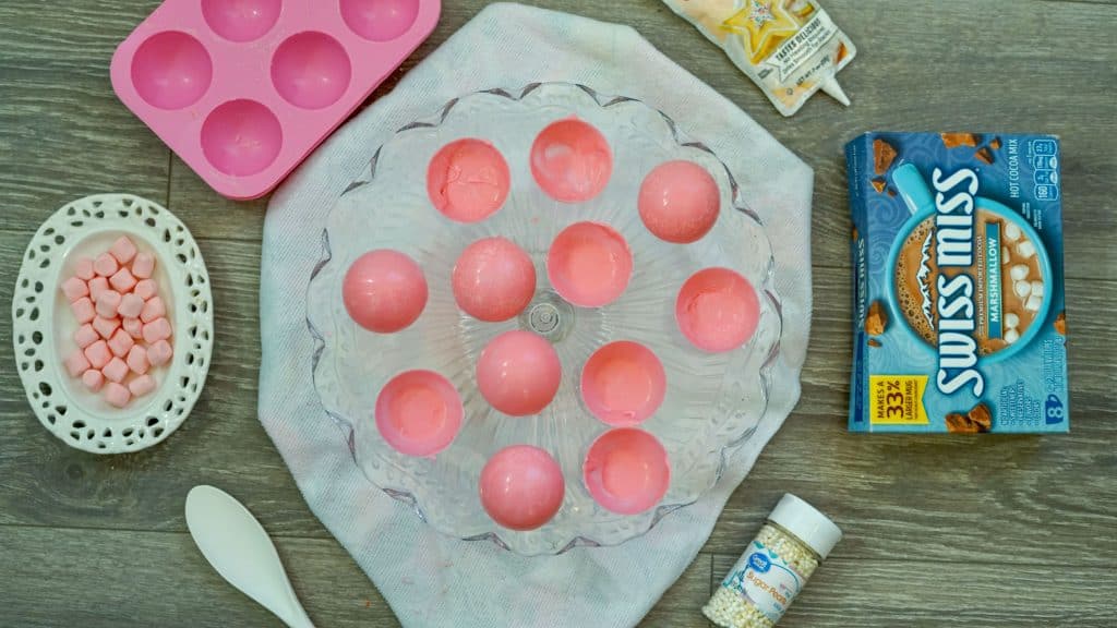 making Pink DIY Hot Chocolate Bombs