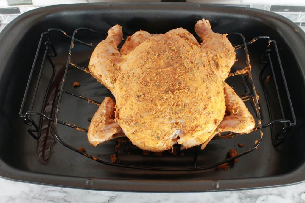 chicken in a roast pan