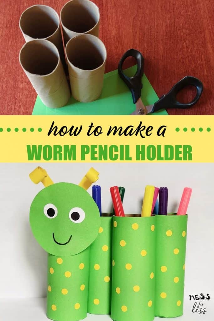 Check out this Worm Pencil Holder craft from mess for less. I love this craft because it's simple to do and repurposes paper tubes which usually get thrown out. You get to use something in a new way and create something useful. 