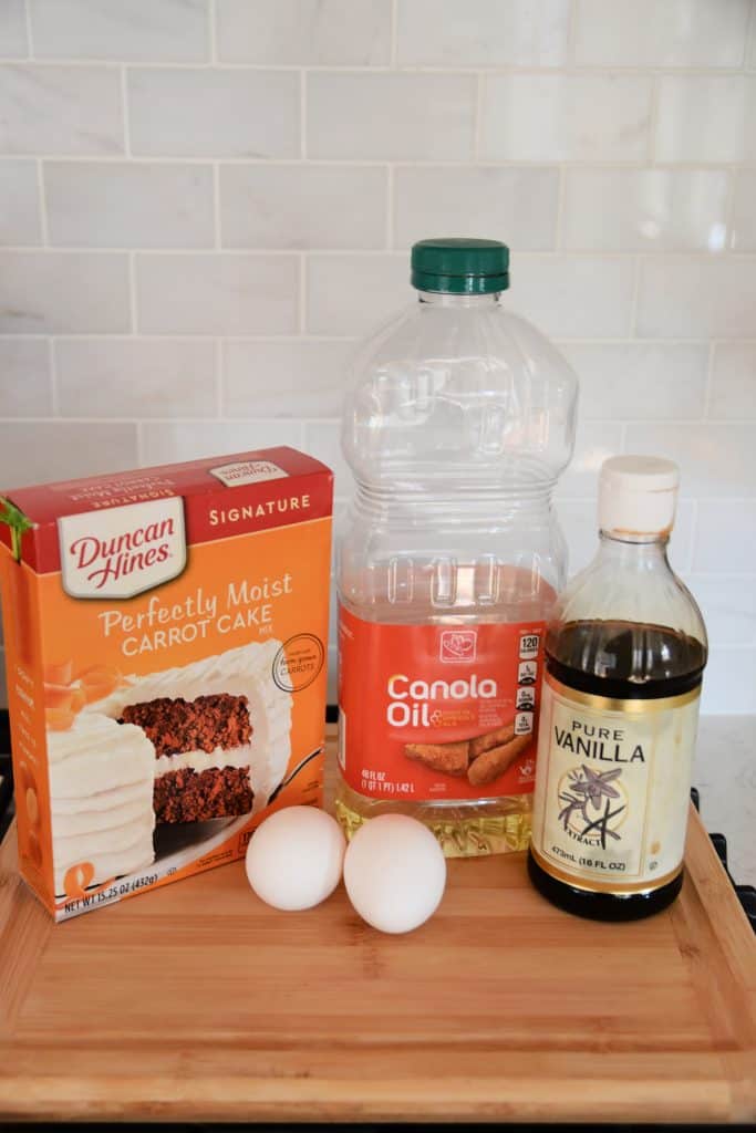 carrot cake mix, canola oil, vanilla, eggs