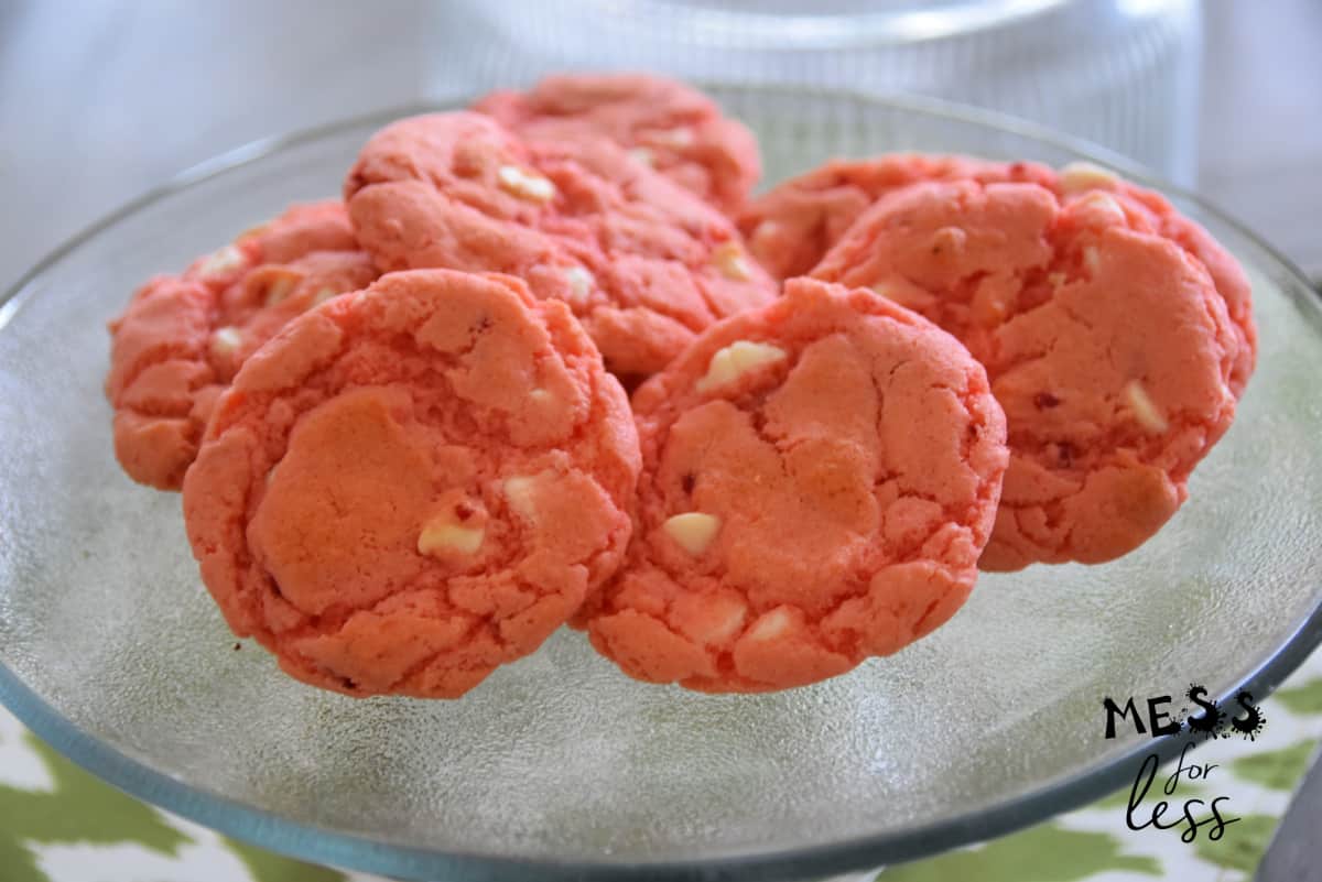 strawberry cake mix cookies on a platter