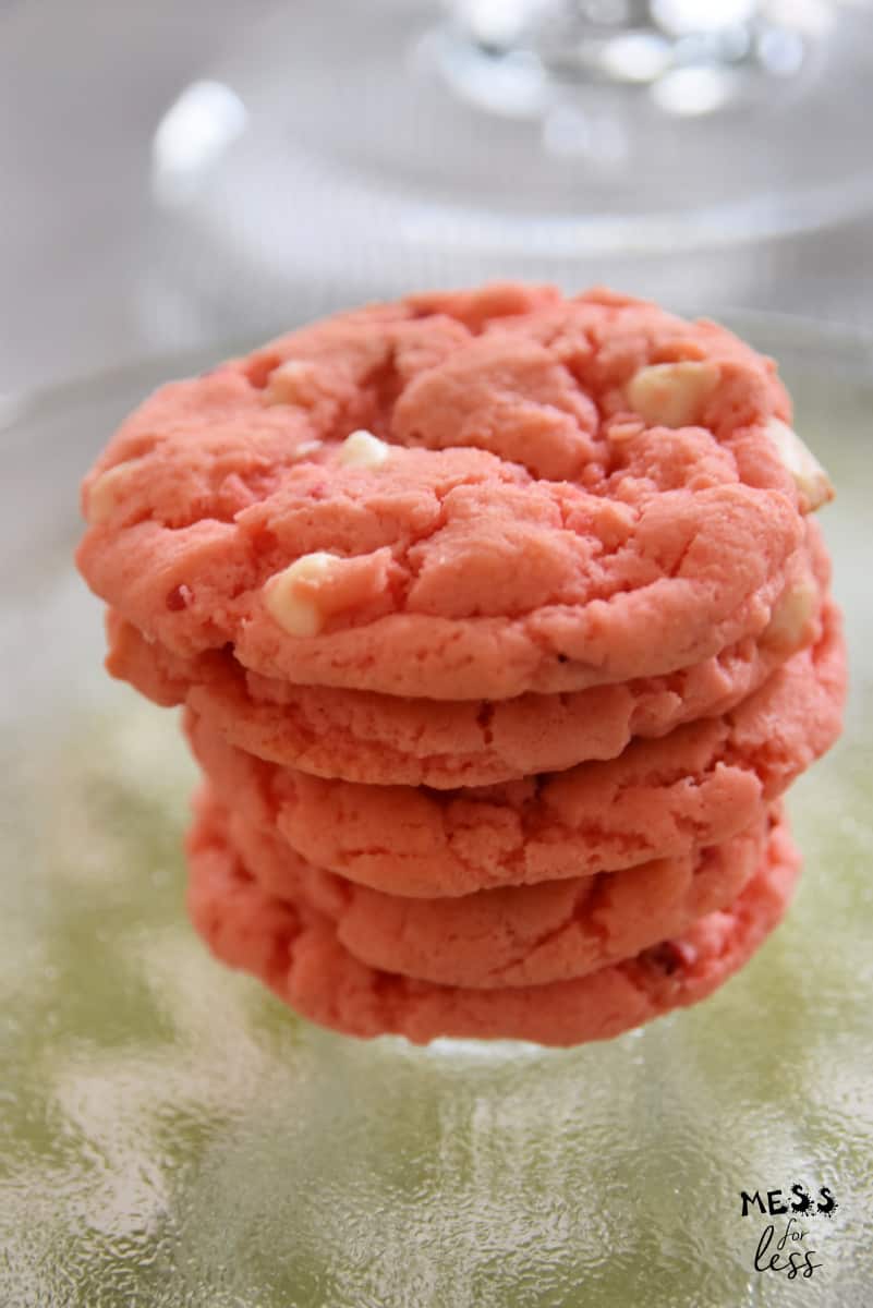 stack of strawberry and white chocolate cookies