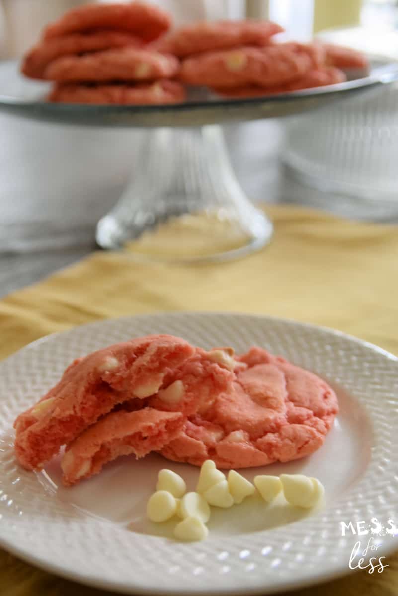 strawberry cake mix cookies cut in half