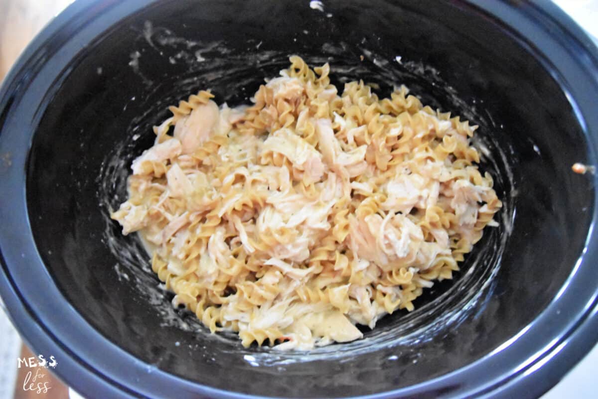 chicken and noodles in a crockpot