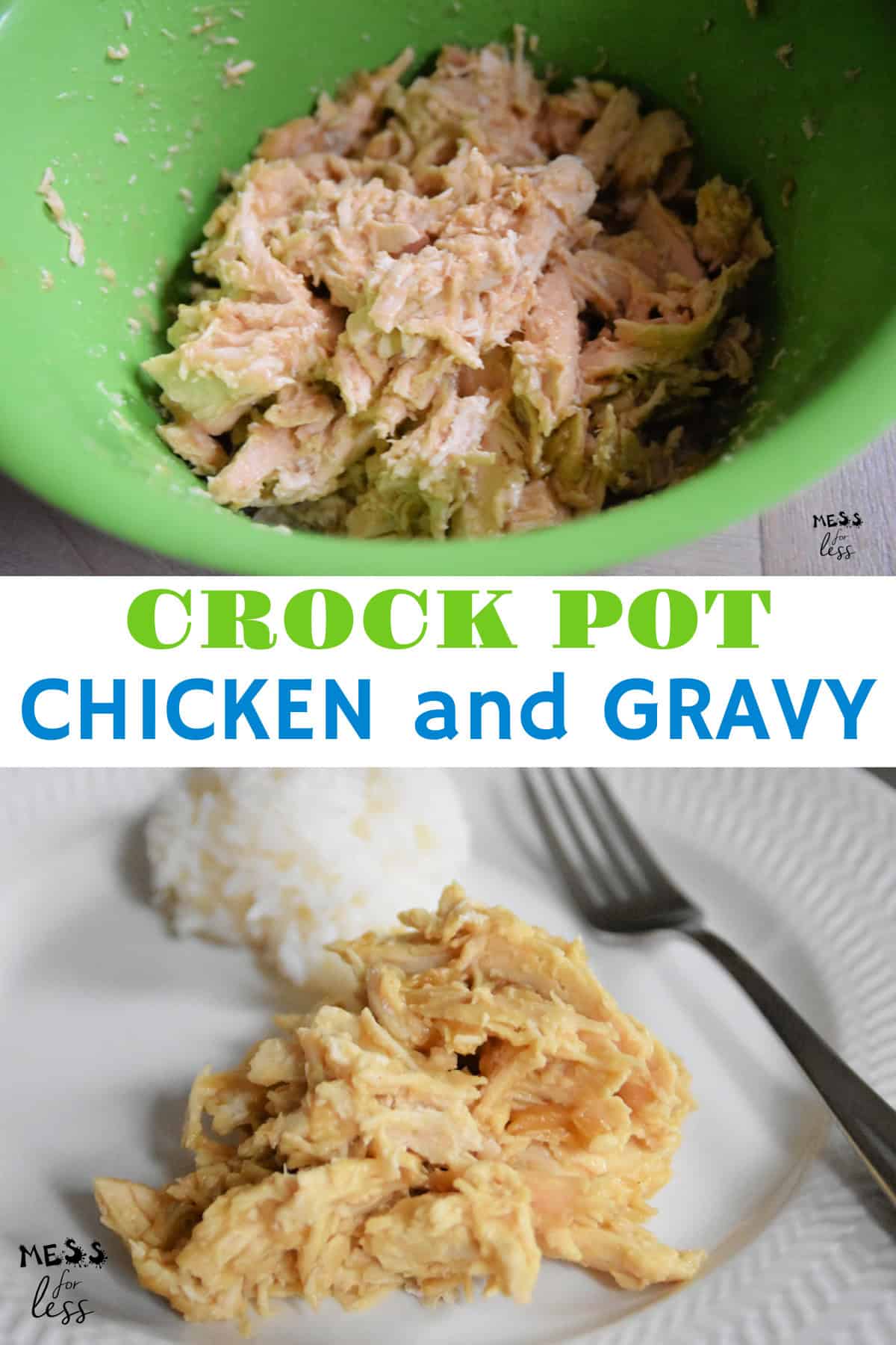 Crockpot gravy chicken is one of my go-to dishes that my family asks for again and again. You only need 3 ingredients to make it and you can serve it with a variety of sides.