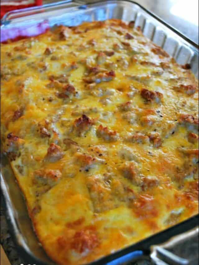 Overnight Breakfast Casserole with Egg, Sausage and Biscuit