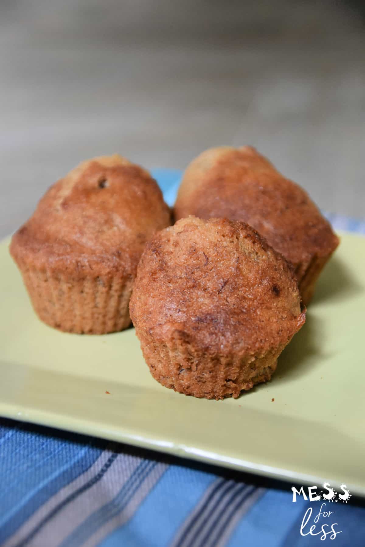 banana muffins on a green square plate