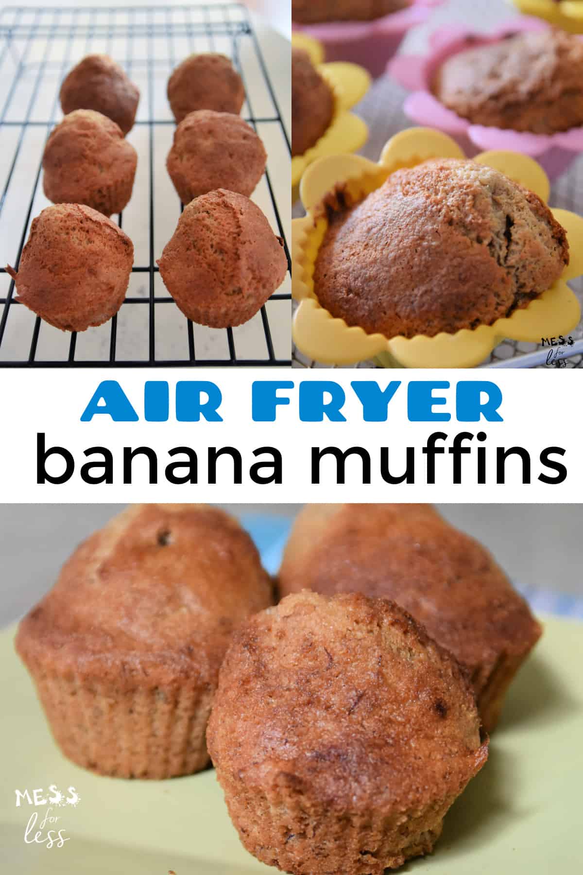 I have been doing lots of air fryer baking so I decided to adapt my favorite banana muffin recipe for the air fryer. The results did not disappoint. These Air Fryer Banana Muffins are moist and delicious and baked in a fraction of the normal time.