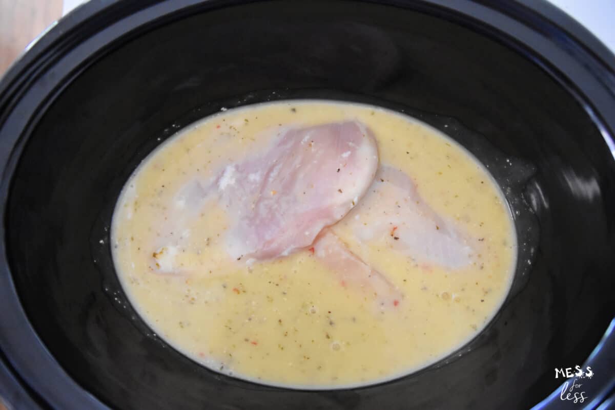 chicken breast in a crock pot with olive garden dressing