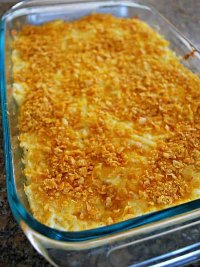 Hash Brown Casserole with Corn Flake Topping