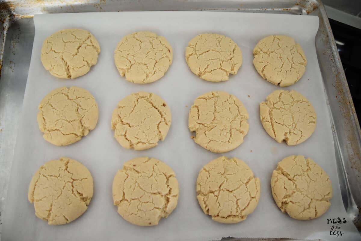 baked sugar cookies on a cookie sheet