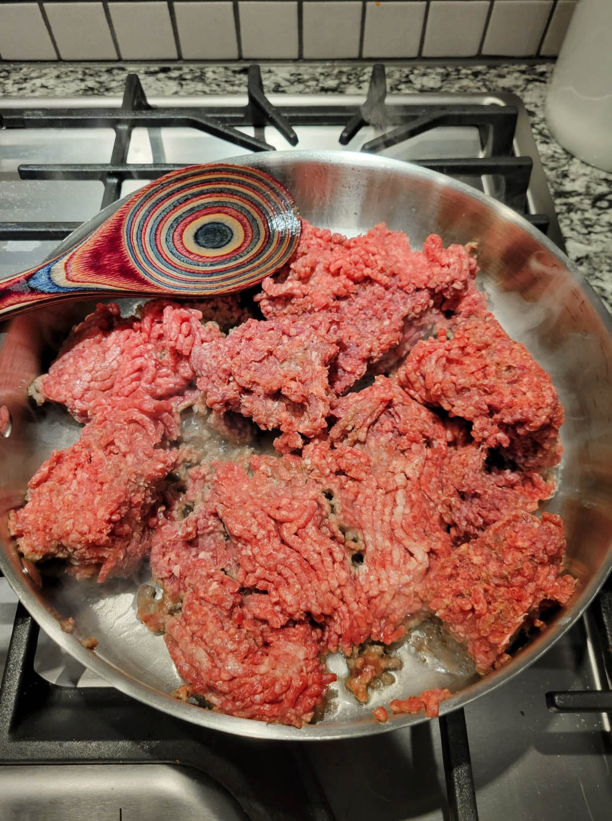 ground beef in a pan