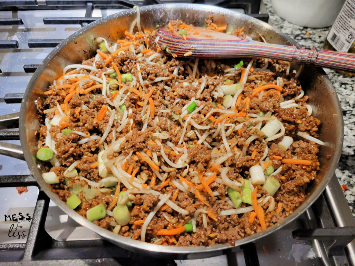 ground beef in a pan with vegetables