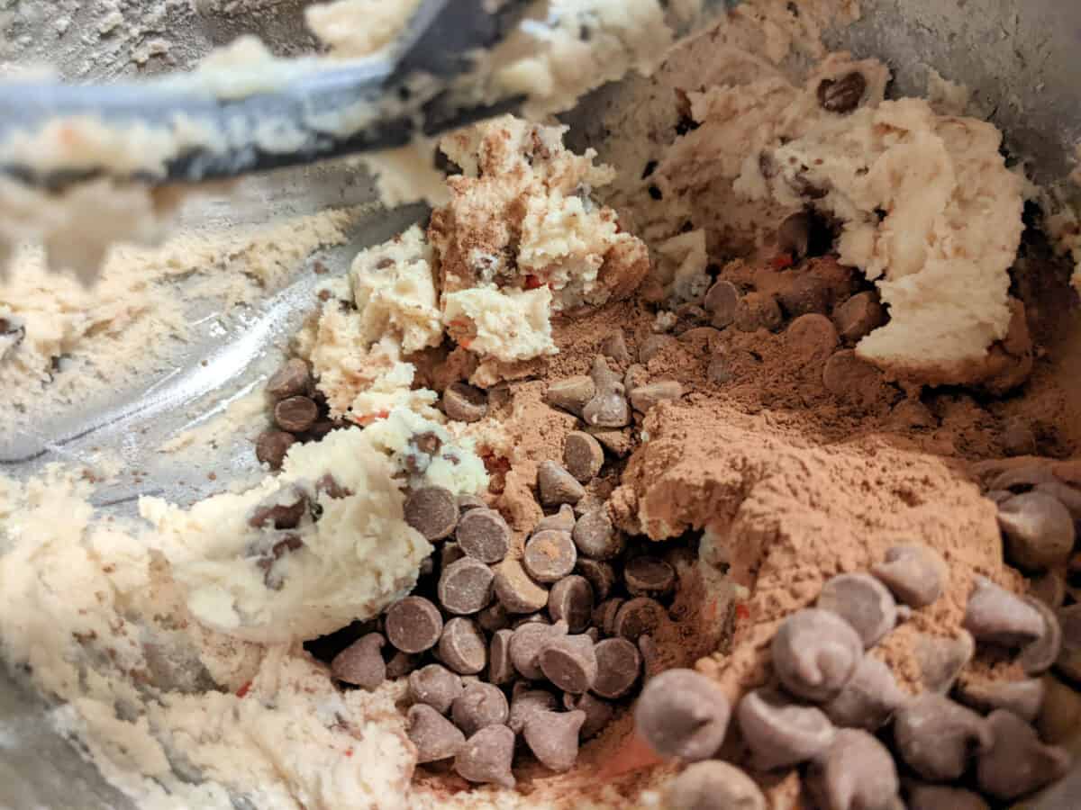 cocoa powder and chocolate chips in a bowl