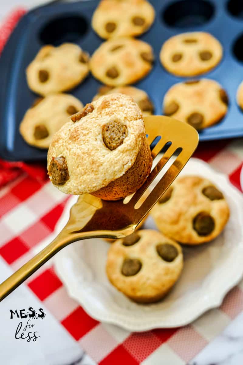 pancake mix cupcake on a gold spatula