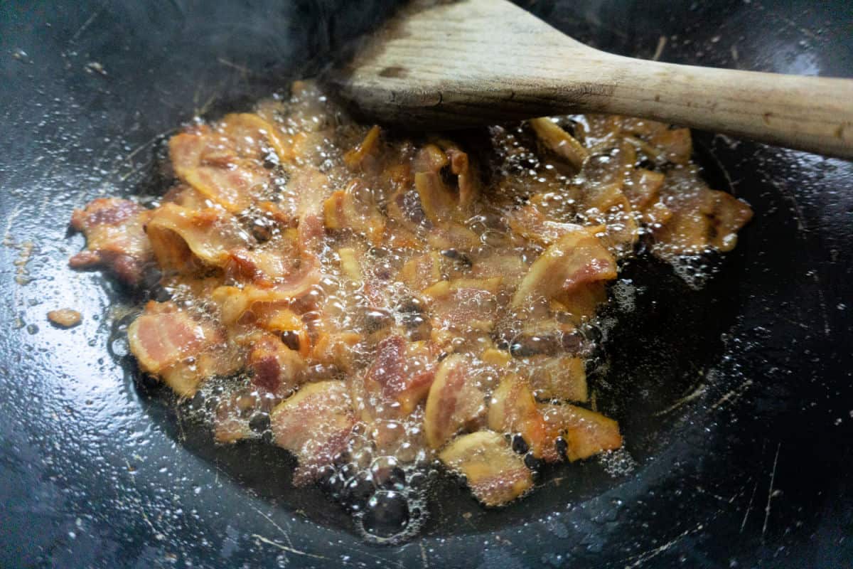 pancetta cooking in a pan